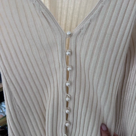 Cream Ribbed Button-Up Sweater - Picture 2 of 3
